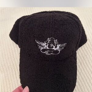 Boys Lie Black Sherpa Baseball Cap with White Angel Embroidery